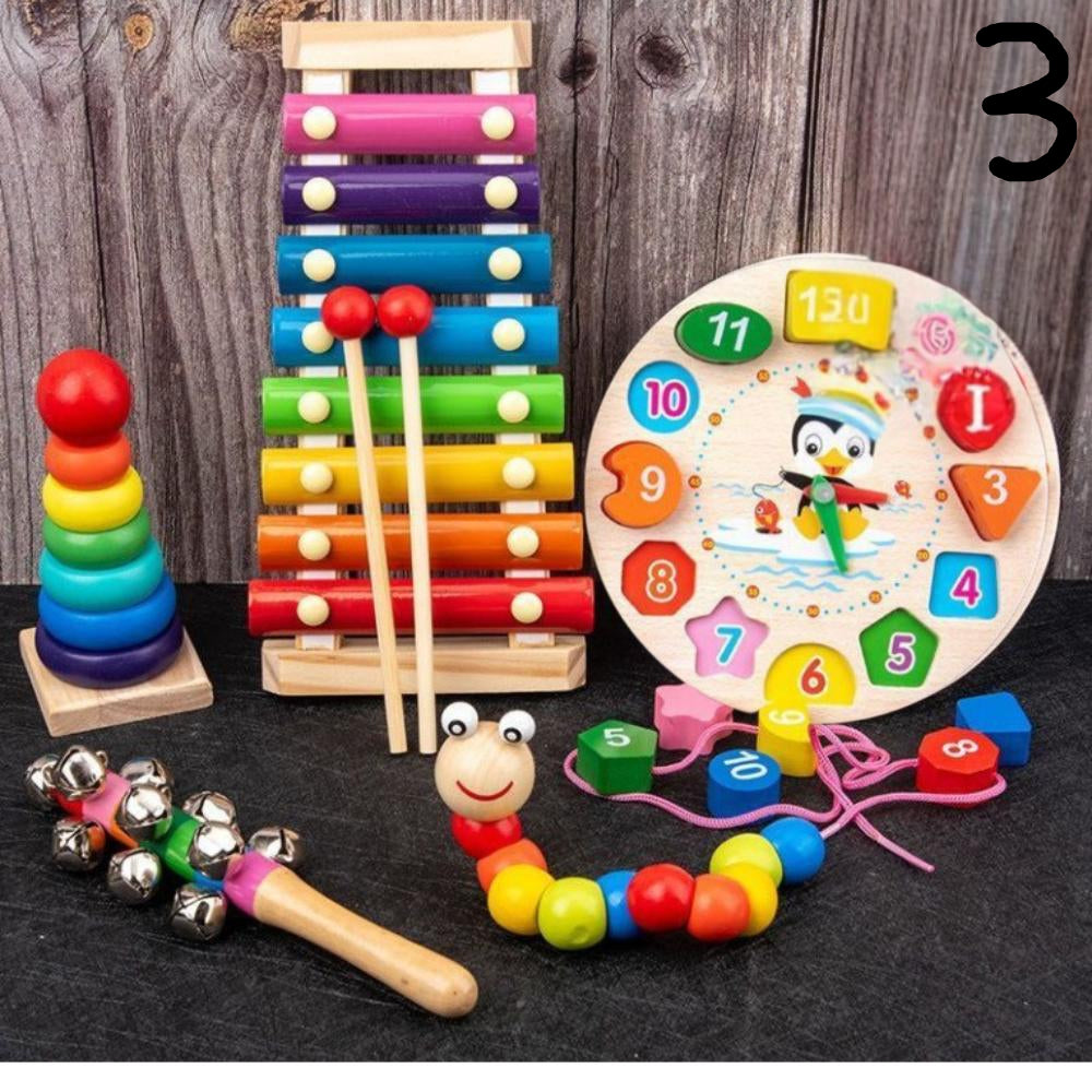 π Model 1 β 7-in-1 Montessori Wooden Toy Set for Toddlers β Xylophone, Clock, Shape Sorter, Rainbow Stacker & More β Colourful Learning Toys for Ages 2β5 Kids