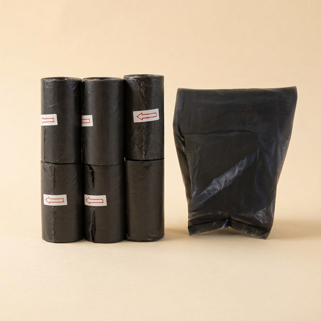 Dog poop bags ā 6 small + 6 large black rolls