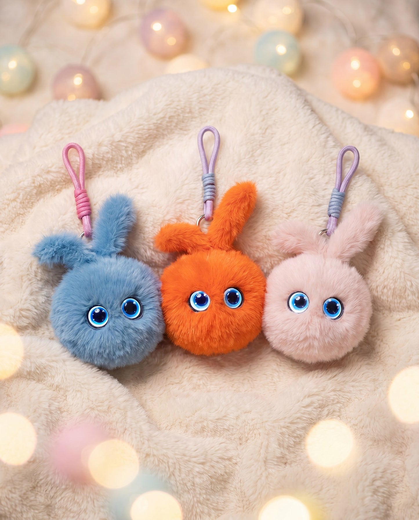 Mini AI Buddy – Interactive Talking Plush Keychain with LED Emotion Eyes – Blue, Pink & Orange
