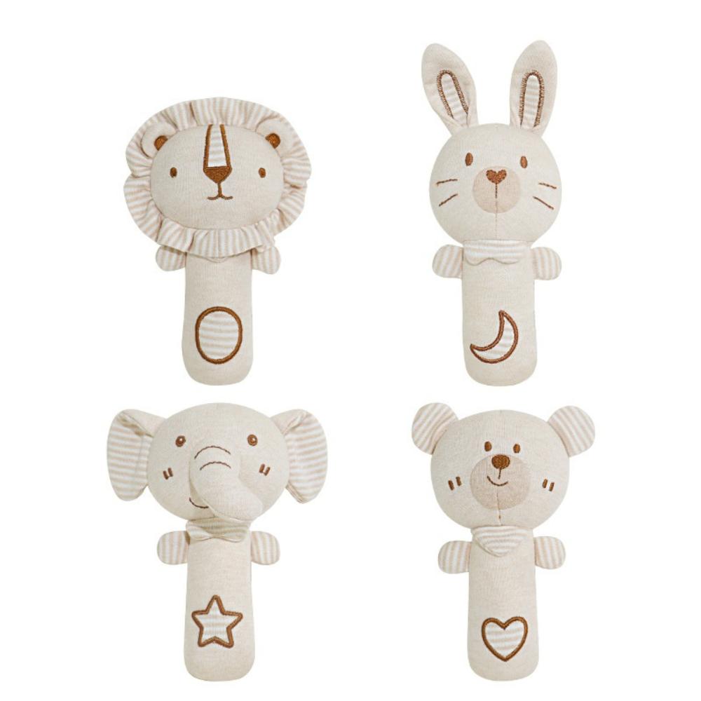 Soft Organic Baby Rattle - Natural Cotton Plush Animal Toy - Bear, Bunny, Elephant, Lion - Sensory Hanheld Toy for Newborns (0-12 Months) Kids
