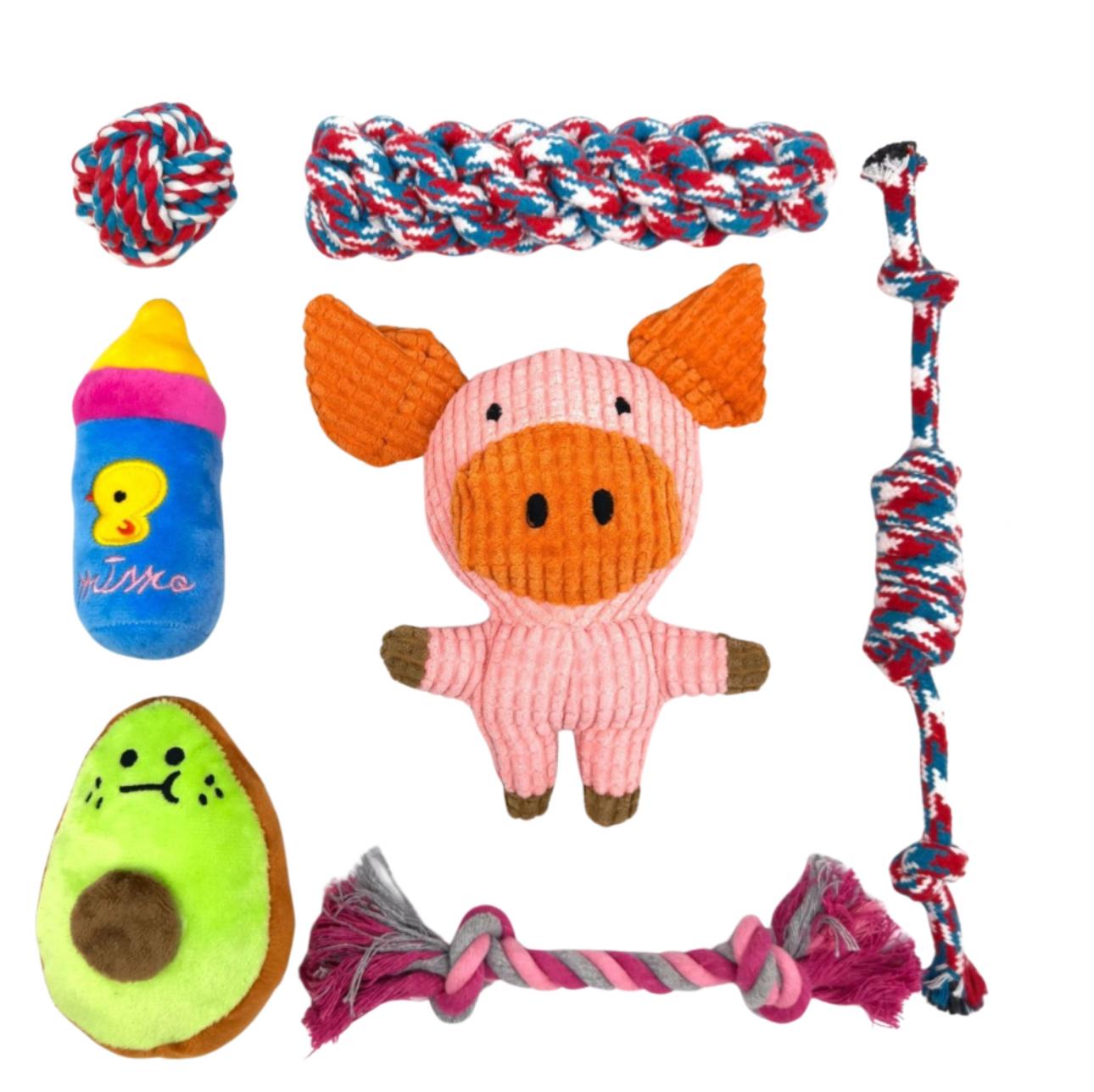 Dog Chew Toys Teething Training - 10pcs & 4 Rope Toys, 100% Natural Cotton