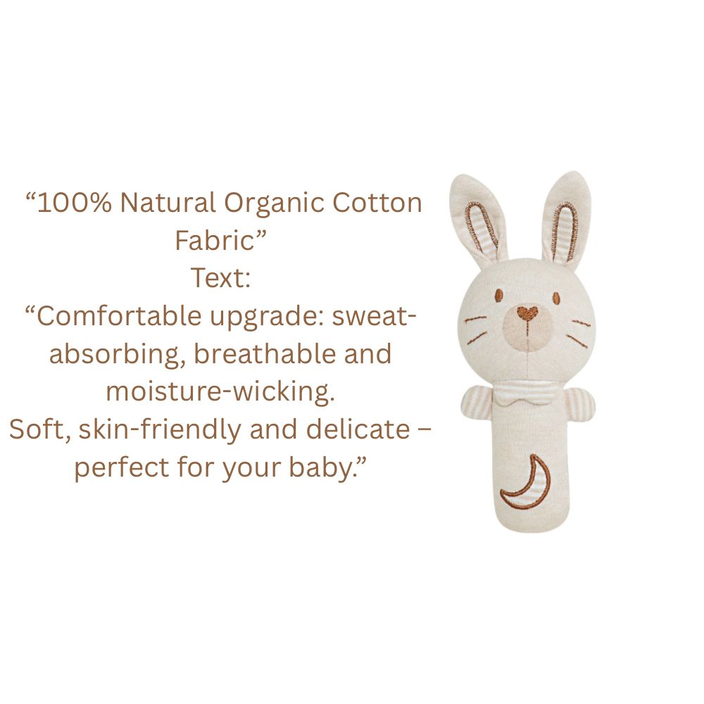 Soft Organic Baby Rattle - Natural Cotton Plush Animal Toy - Bear, Bunny, Elephant, Lion - Sensory Hanheld Toy for Newborns (0-12 Months) Kids