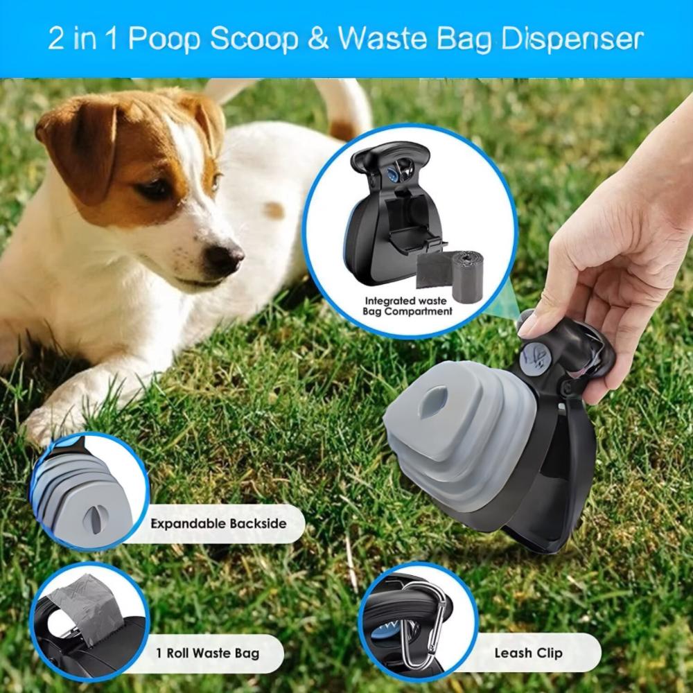 Portable Pet Waste Scooper with Built-In Bag Dispenser – Hygienic One-Handed Cleanup for Dogs & Cats, Ideal for Home or Walks (Includes 1 Roll of Bags)