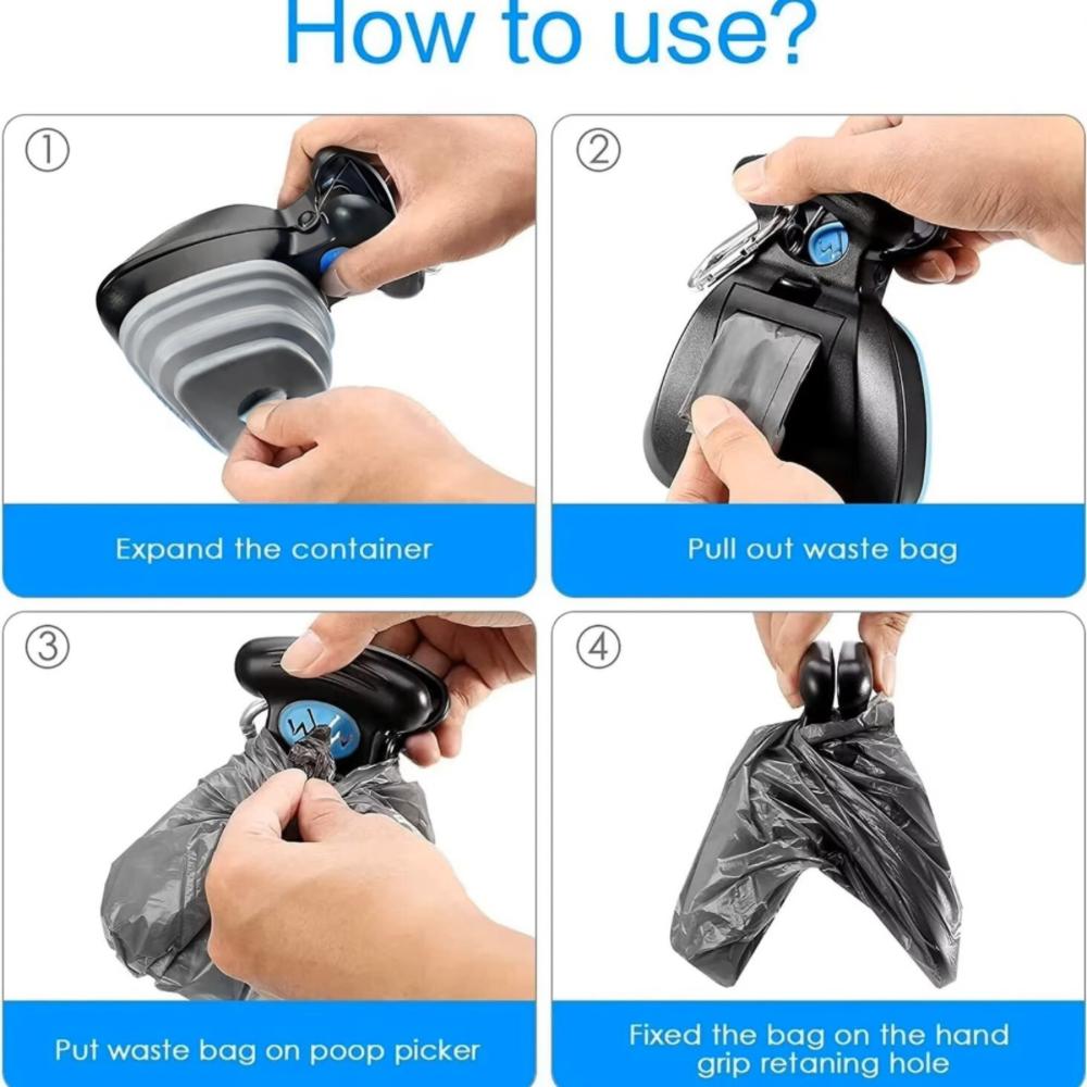 Portable Pet Waste Scooper with Built-In Bag Dispenser – Hygienic One-Handed Cleanup for Dogs & Cats, Ideal for Home or Walks (Includes 1 Roll of Bags)