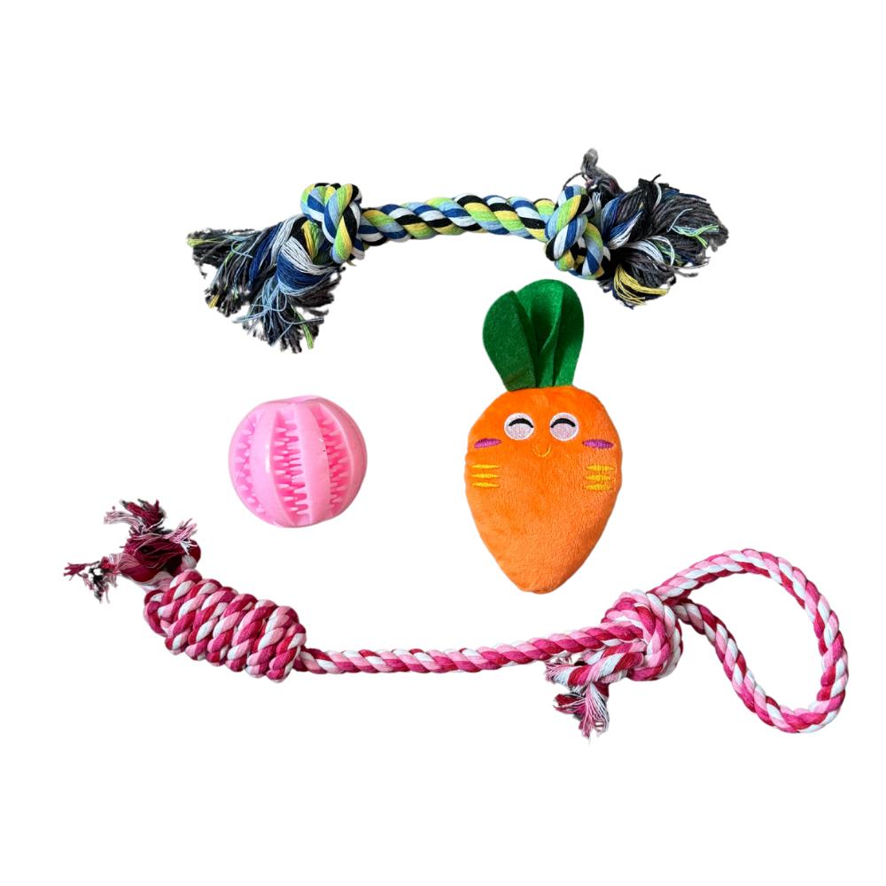 Dog Chew Toys Teething Training - 10pcs & 4 Rope Toys, 100% Natural Cotton